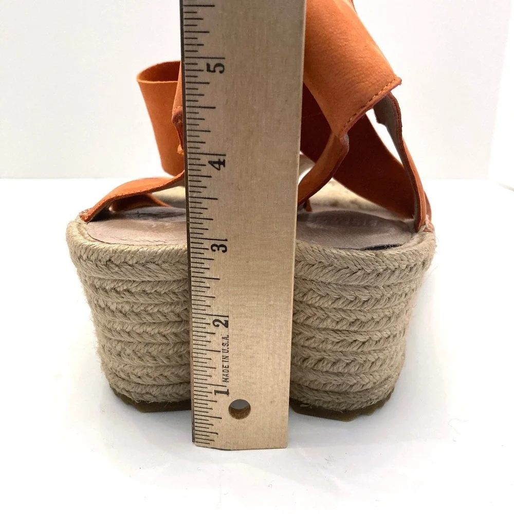 Eileen Fisher Orange Leather‎ Espadrille 'Willow' Wedge Heel Sandals Womens 9.5